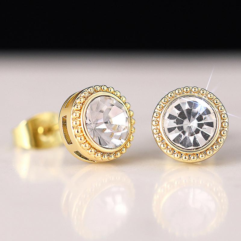 

Huitan Simple and Classic Round Cubic Zirconia Stud Ear Accessories Gold Color for Womenfolk Versatile Minimalsit Teens Earrings Fine Jewelry
