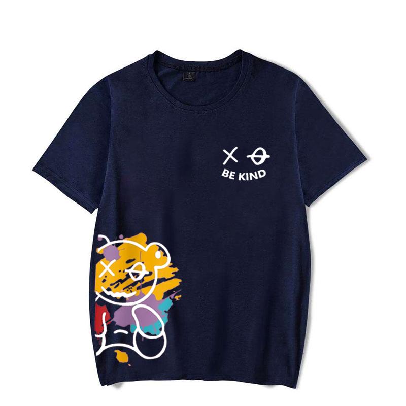 Men's Women's Summer Loose Size BE KIND Letter Cartoon Print Casual Comfortable Round Neck Short Sleeved T-shirt Top