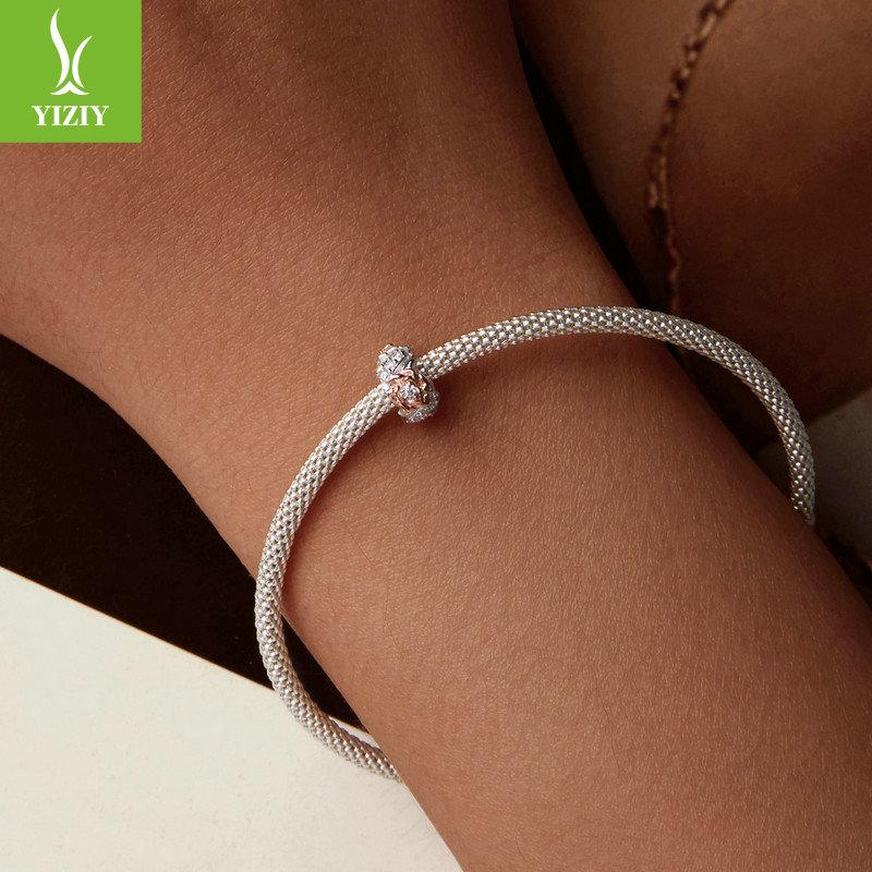 Rose Gold-Plated Rose Diy Bracelet Beads, Romantic High-End S925 Silver Beads Loose Beads