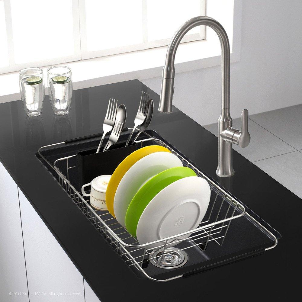 SANNO Expandable Dish Drainer Wire Sliding Dish Dish Drainer Kitchen Dish Cutlery Holder Stainless Steel Basket, Drainer, Rack, Rack, Holder,
