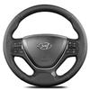 Hand Stitched Non-slip Car Steering Wheel Cover for Hyundai I20 Mk2 2015-2018 DIY Black Perforated Leather Car Interior