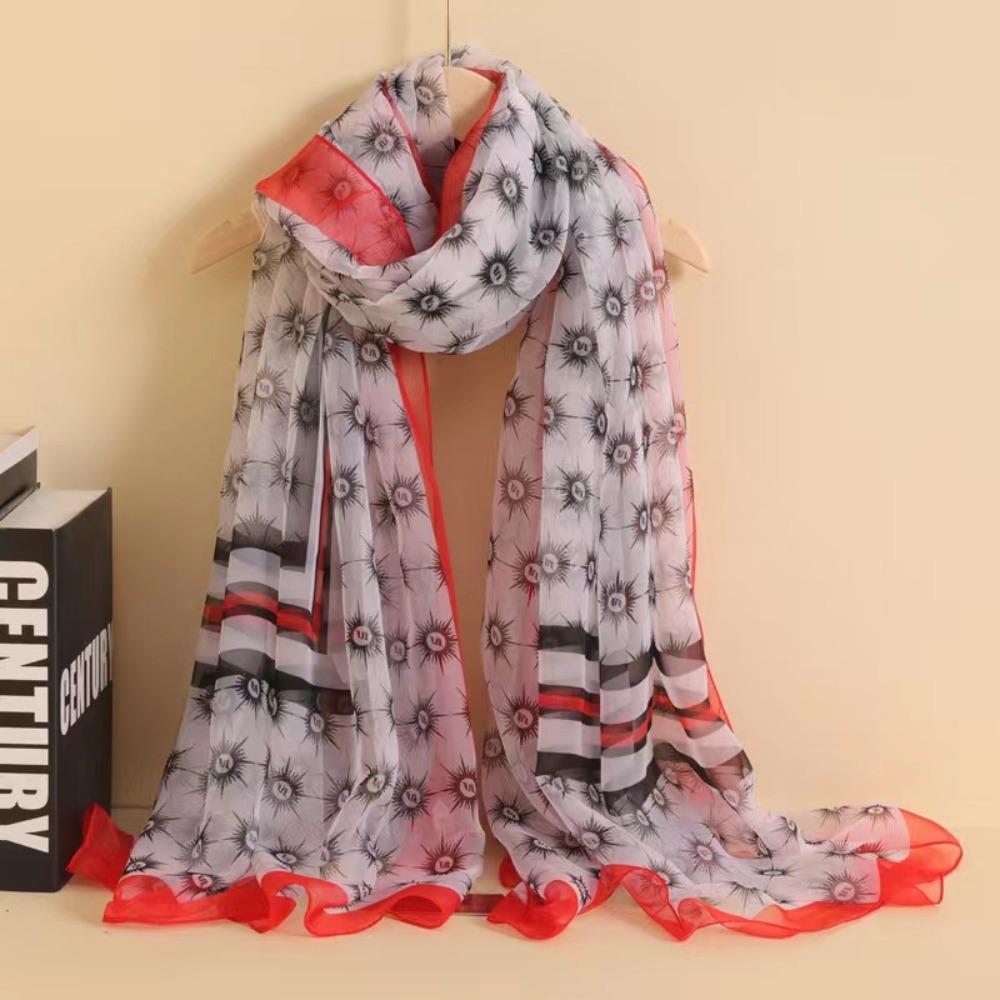 Spring and Autumn Shawl Women's Sunscreen Scarf White with Long Soft Gauze Summer Seaside Large Beach Scarf Travel Silk Scarf