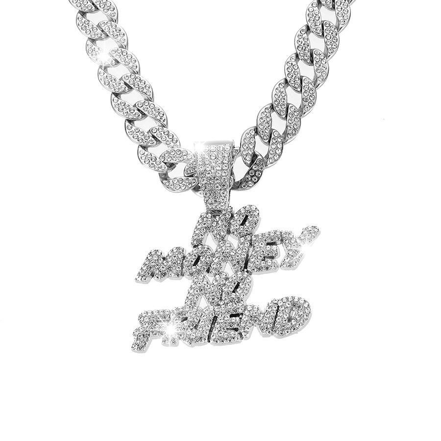 European and American New Product Full Diamond Letter NO MONEY NO FAIEND Hip Hop Personalized Alloy Pendant Cuban Chain