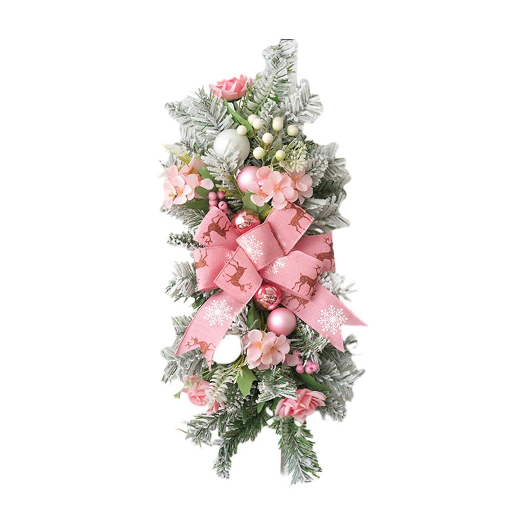 Christmas Swag with Bow Decorative Ornament Artificial Wreath Front Door Swag for Home Indoor Outdoor Garden Room Wedding