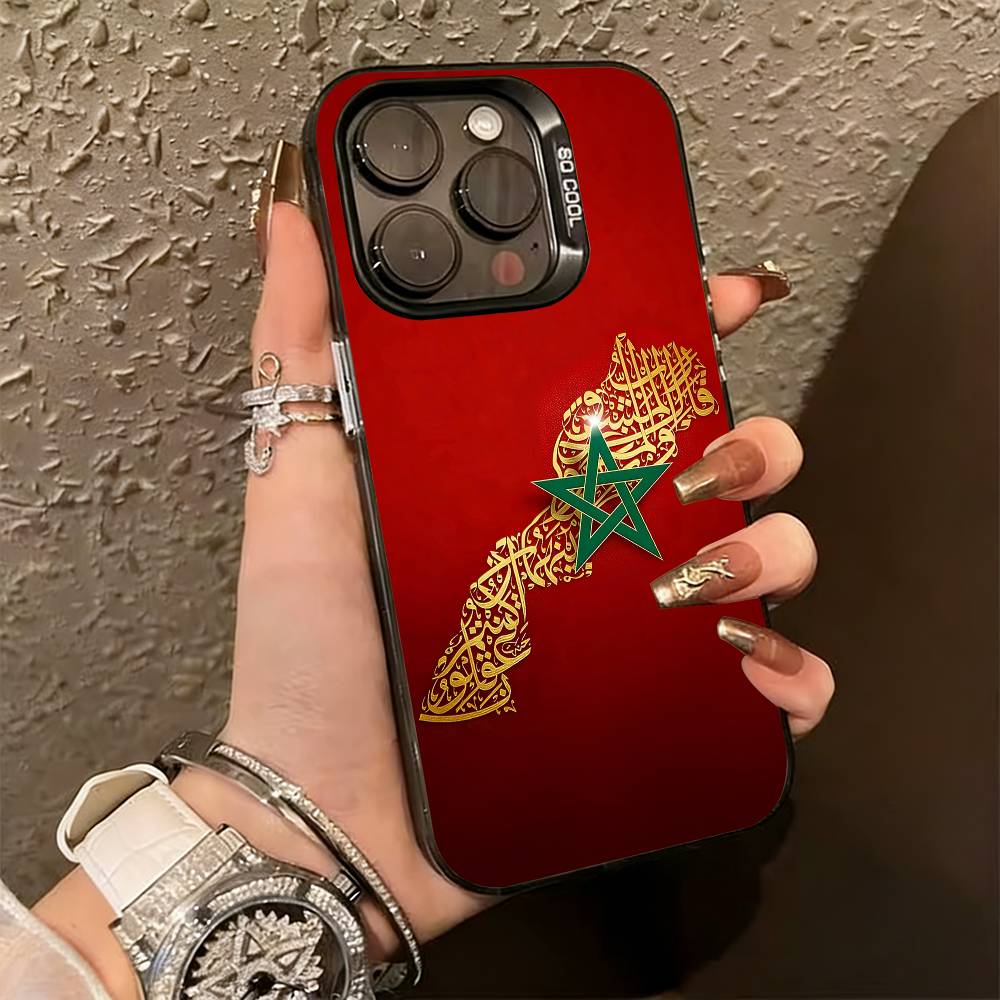 Morocco Flag Phone Case For iPhone 17,16,15,14,13,12,11 Plus,Pro Max,XS,Colorful Silver Phone case Funda Cover