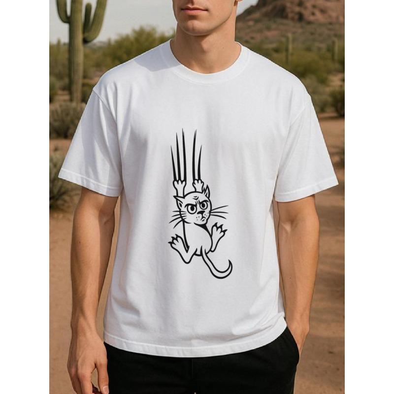 

Мужские рубашки с коротким рукавом с изображением кота, рисунком в виде линии, который настойчиво висит. Эти популярные топы изготовлены из дышащей ткани. S белый