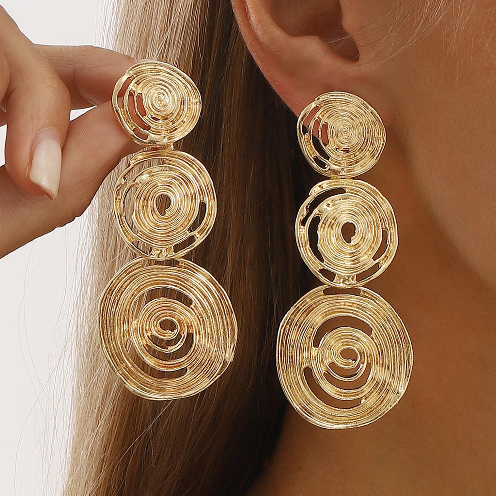 Vintage Multi-Layer Geometric Pendant Earrings for Women Ladies Vacation Style Temperament Metal Drop Earrings Jewelry