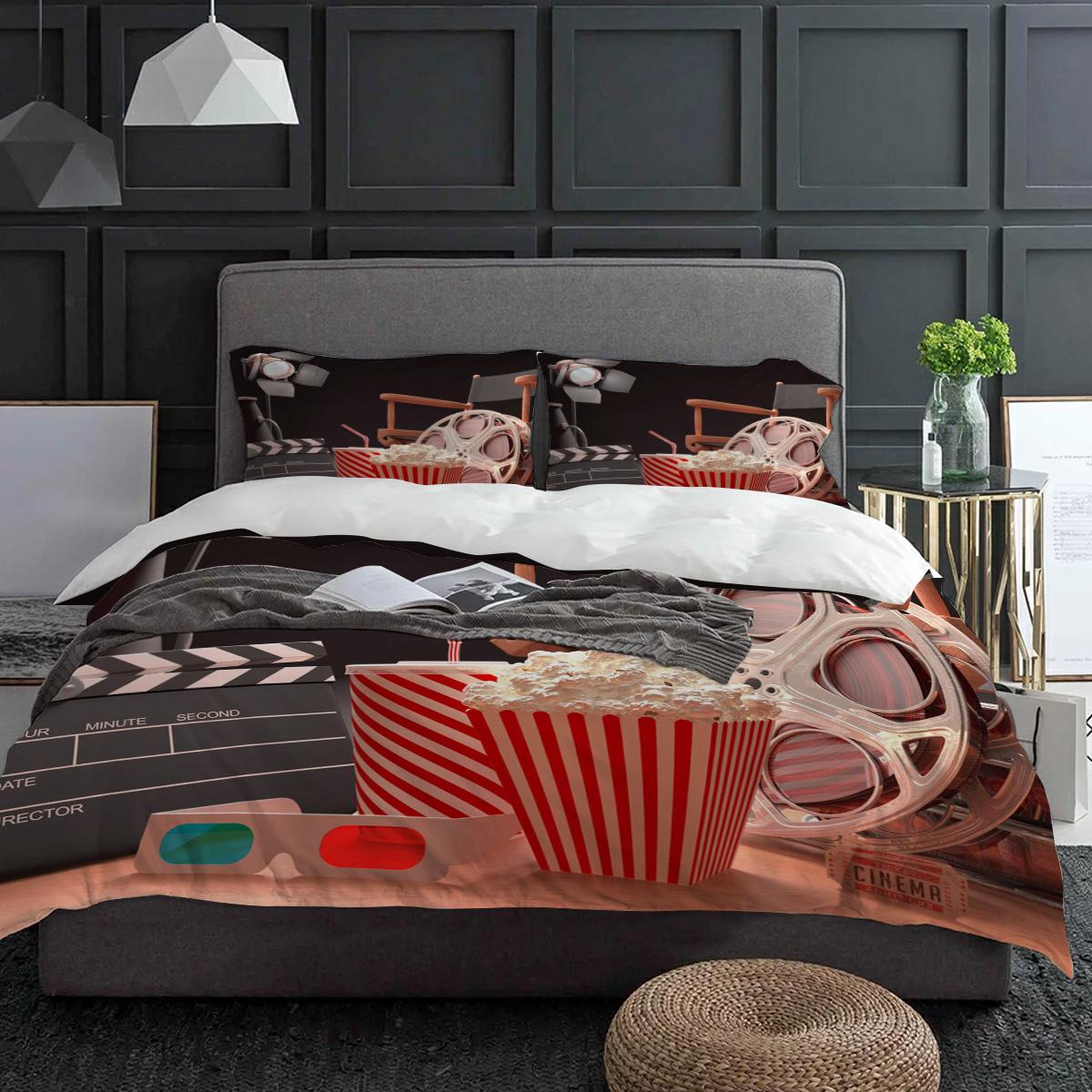 

Popcorn Movie Glasses Bedding Set 3pcs Boys Girls Duvet Cover Pillowcase Kids Adult Quilt Cover Double Bed Set Home Textile EU single(135x200cm)
