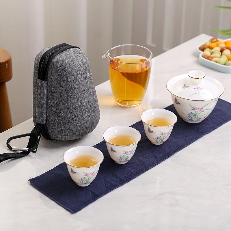 

Suet jade porcelain outdoor camping portable travel tea set Kuaike cup business company gift set