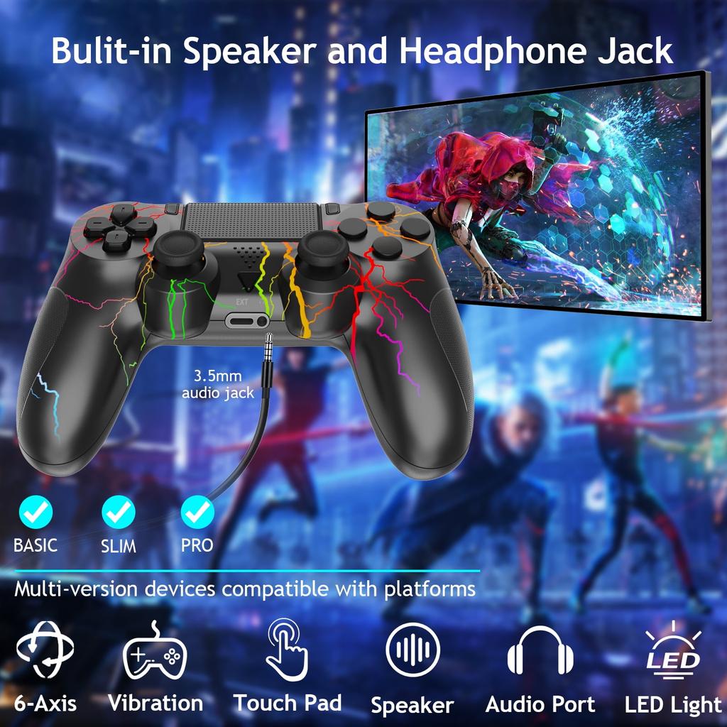 Wireless Controller for PS4 with RGB Lighting,  Remote Game Joystick Compatible with PlayStation 4/PS4 Slim/PS4 Pro/PC