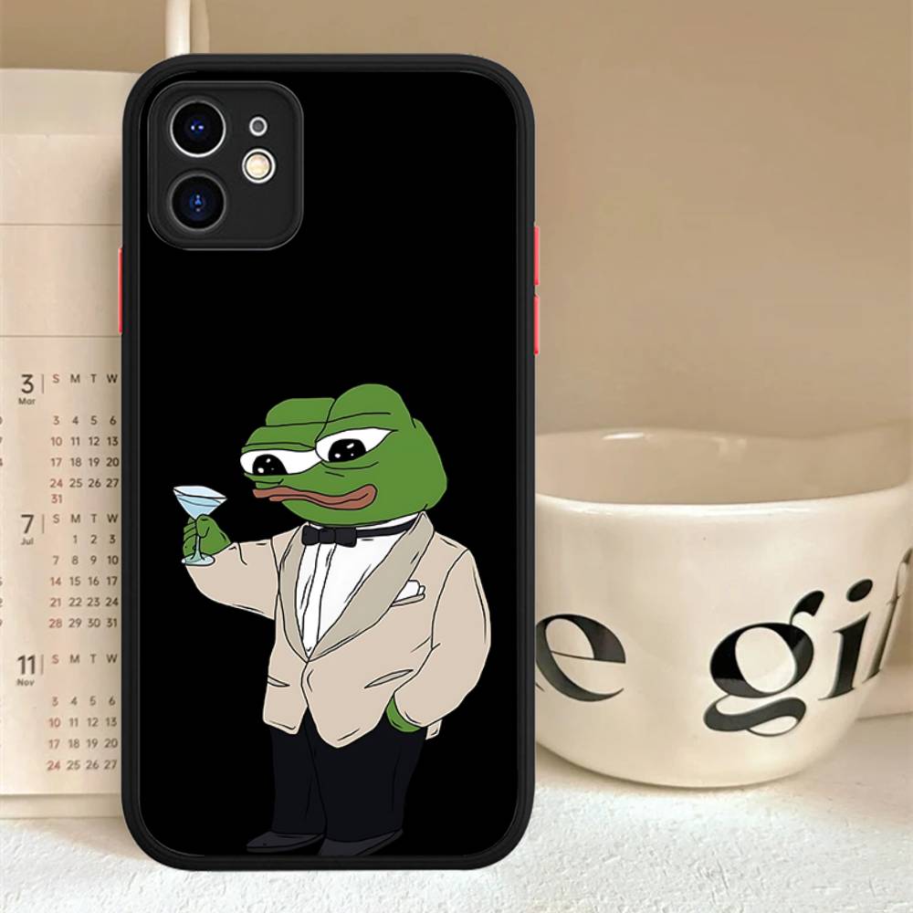 

P-Pepes The Frog Face Cartoon Matte Silicone Phone Cases For IPhone 16 13 15 12 11 Pro Max Plus For IPhone 14 15 Pro iphone 15 plus