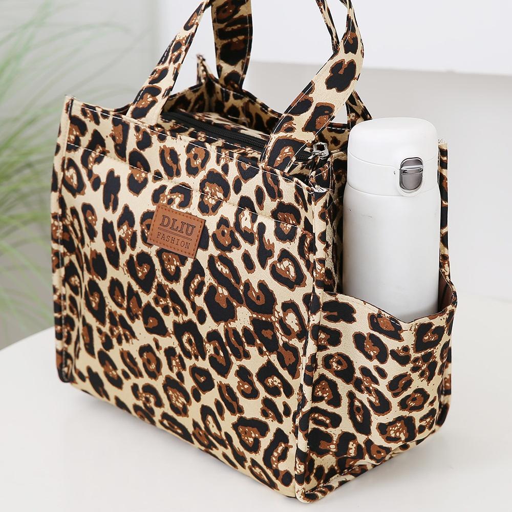 Retro-Leopardenmuster Große Lunch-Tasche mit Aufbewahrungstasche für Pendler Arbeit Handtasche Tragbare Mahlzeitentasche