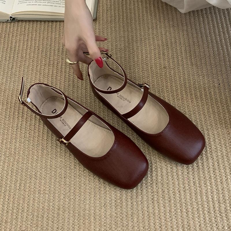 Fashion 2025 New Fashion Ankle Strap Ladies Mary Janes Flats Shoes Soft Female Square Toe Footwear Shallow Women Flats Lolita Shoes Lady