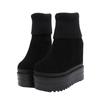 Winter Fashion Platform Black Boots Wedges Women's Botas Height Increasing Ankle Boots Knit Collar Chunky Heel Shoes for Women