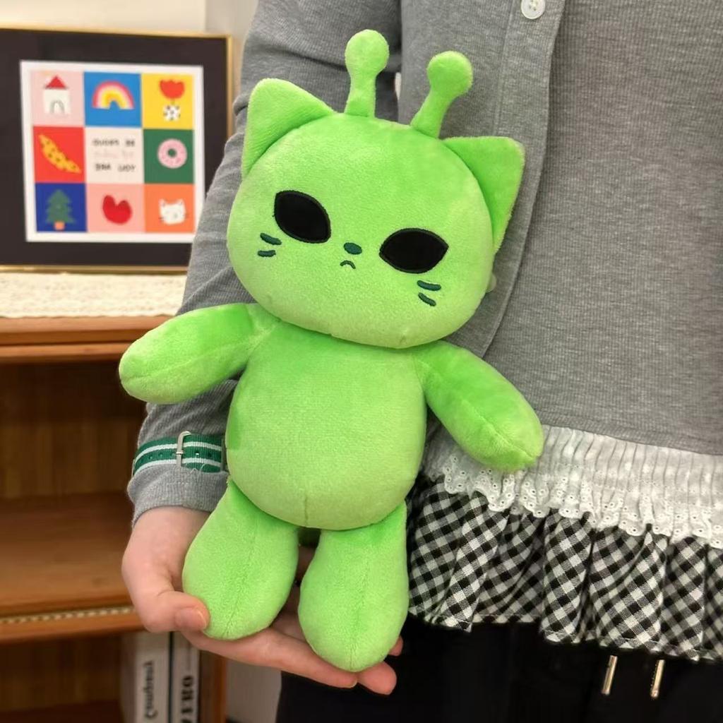 Cute Alien Cat Plush Toy Green Kitten Soft Stuffed Doll Kawaii Anime Plush Pillow Home Decor Ornament For Kids & Adults