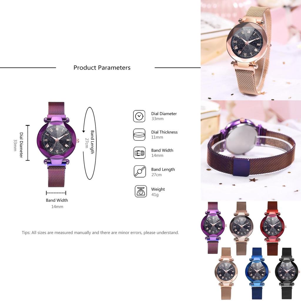 Elegant Women Starry Sky Luminous Watch With Roman Numerals And Magnetic Buckle