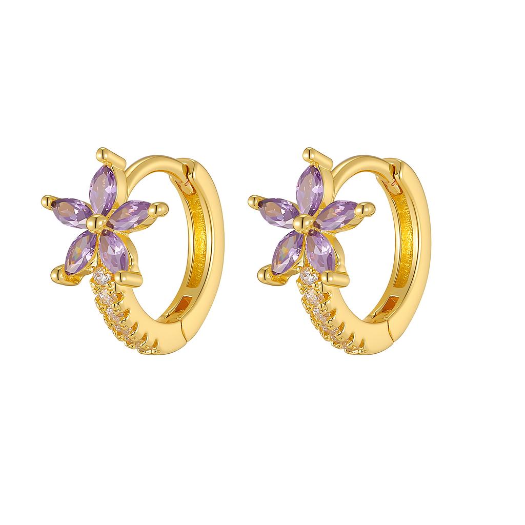 Vnox Sweet Exquisite Crystal Zirconia Flower Earrings For Women, Gold Color Elegant Zirconia Earrings, Wedding Jewelry Gift
