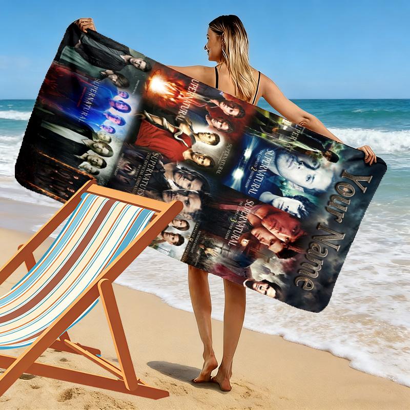 Name Custom Supernatural Poster Print Beach Towel, Large Soft Quick Dry Towel for Beach Camping Swimming