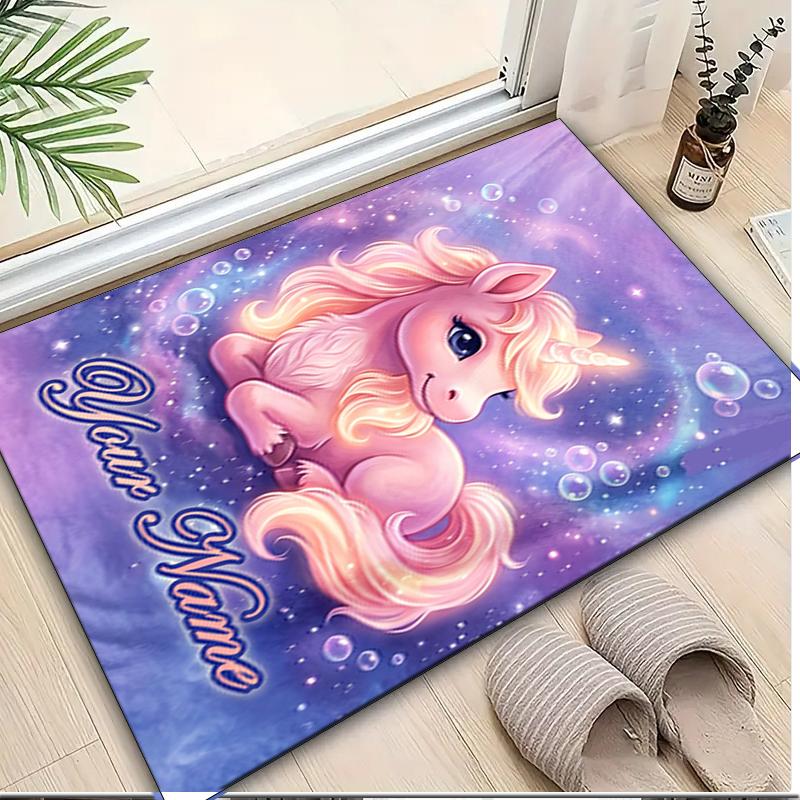 1PC Custom Name Magical Unicorn Fantasy Theme Floor Mat Ideal for Living Room, Game Rooms, Office, Bedroom,Floor Mat Playful Design