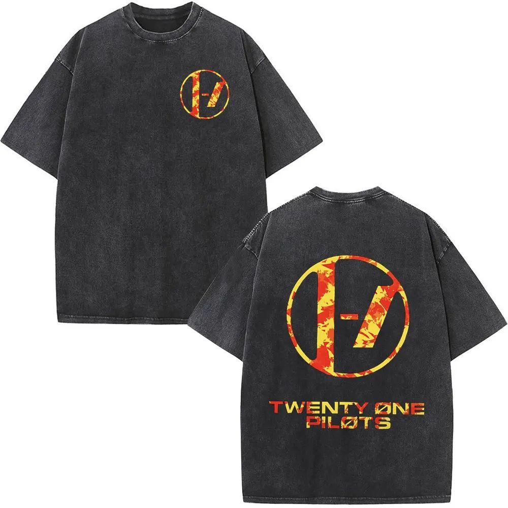Twenty One Pilots Koszulka Vintage Spierana Męska Damska Rock Streetwear Moda Hip Hop Luźne Koszulki Bawełniana Codzienna Koszulka