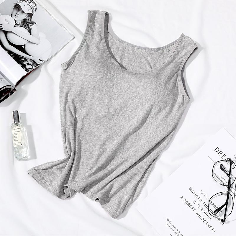 Women's Vest One-piece Vest with Chest Pad Women's No Steel Ring No-wear Bra Cup Women's Outer Wear Base
