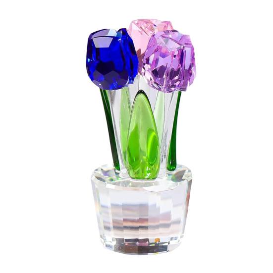 Faux Crystal Tulip Figurine Collectible Clear Tulip Flower Ornament Glass Flower Bouquet Gifts for Valentine's Day Birthday Women Girlfriend Wife