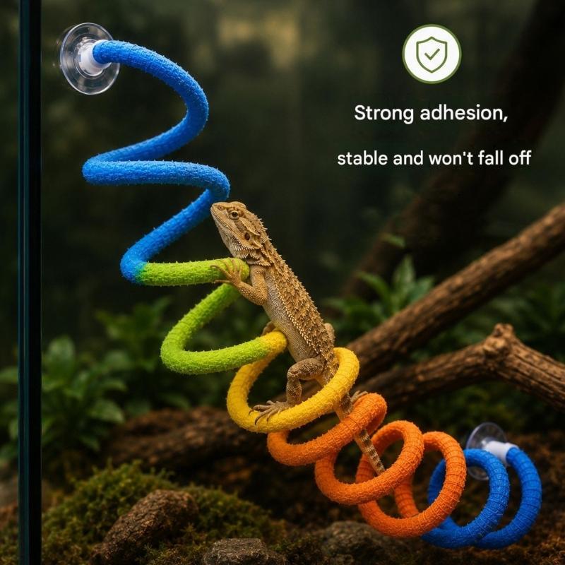 Suction Cup Mount Climbing Rope Accessory for Pet Habitats, Flexible Reptiles Cord with Colorful Finish for Movement, Rest Exercise and Interior