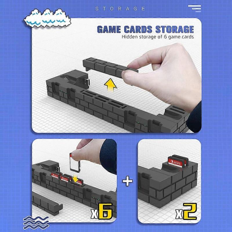 TOPWOLF HS-SW488 For Nintendo Switch/Switch OLED Joy-Con Controllers Charging Dock Game Card Holder