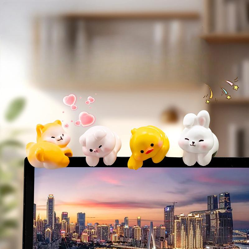 2Pcs Cute Cartoon Mini Small Animals Car Dashboard Accessories Funny Car Interior Ornaments Car Display Screen Decorations Gifts