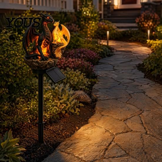 Garden Dragon Lamp Solar Light, Outdoor Statue Lamp, Figurine Magical Yard Pathway Fantasy Lawn Ornament, Unique Gift for Lovers Decor