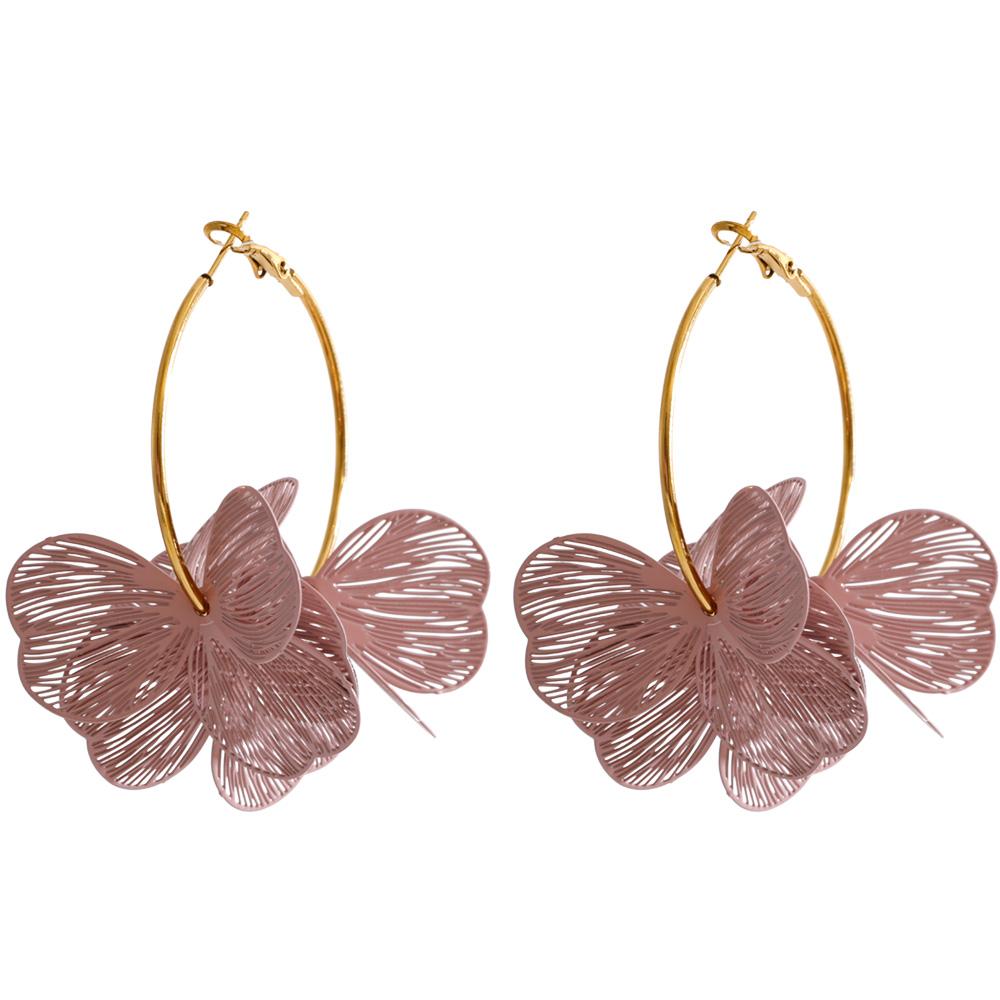 Yhpup Arrivals Exclusive Stainless Steel Metal Flower Big Hoop Earrings Fashion Personalized Daily Waterproof Jewelry