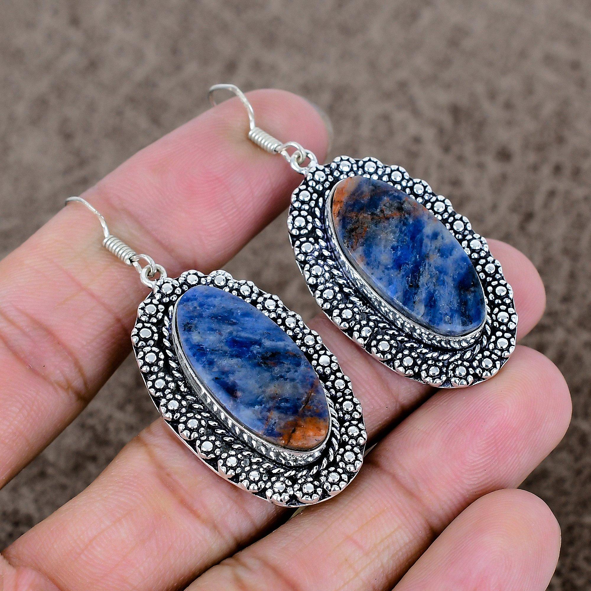 

Sodalite Gemstone Handmade 925 Sterling Silver Jewelry Earring 2.25 KKG-678