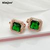SIMJOO Stylish Copper Set Zircon Earrings for Women with Personalized Vintage Luxury Green Square Gem Earrings
