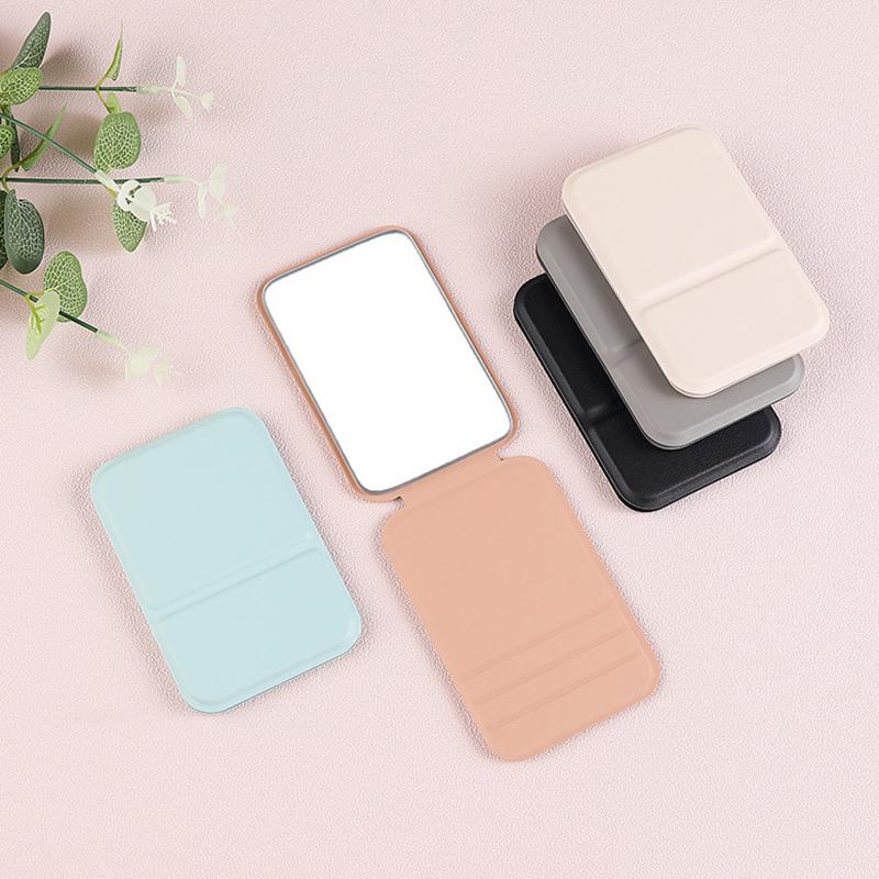 Foldable Mini Makeup Mirror Portable PU Leather Student Dormitory Desktop Standing Cosmetic Mirror