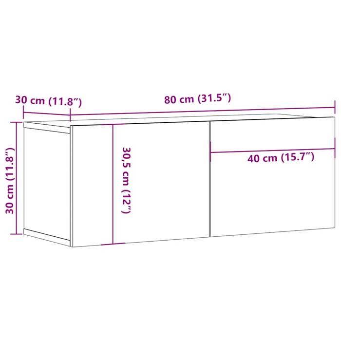 VidaXL Meuble TV mural chêne artisanal 80x30x30 cm bois d'ingénierie, support TV, armoire média, console TV, meuble HiFi, 856017