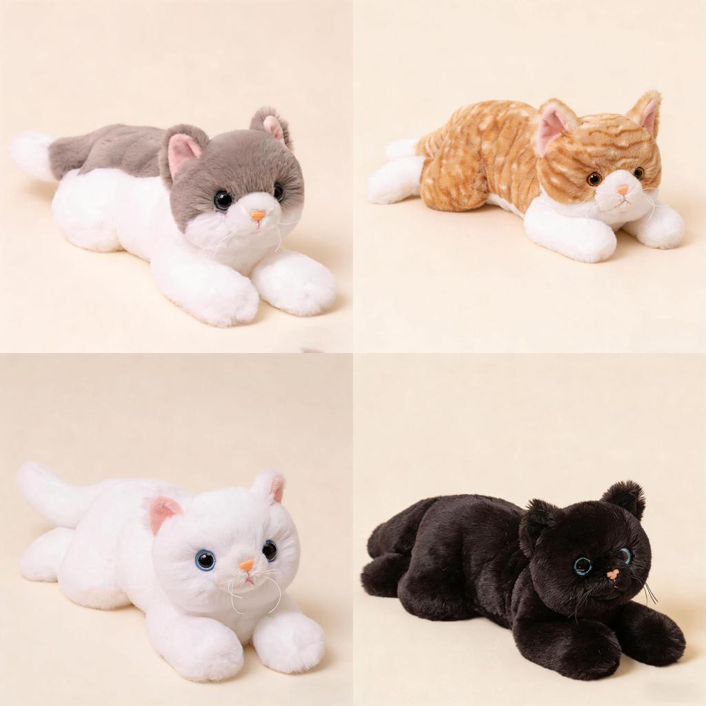 Cat Plush Toy Black White Short Fur With Large Eyes For Kids And Collectors