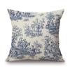 Navy Blue Ink Print Motif Of Toile De Jouy Classic French Pattern Tropical Plant Elephant Pillow Case Linen Car Cushion Cover
