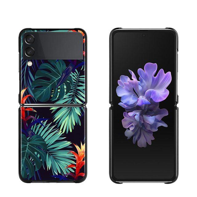 Phone Case For Samsung Galaxy Z Flip3 5g Back Pc Case For Samsung Z Flip Capa Black Shell Hard Fundas Vintage Banana Leaf Flower