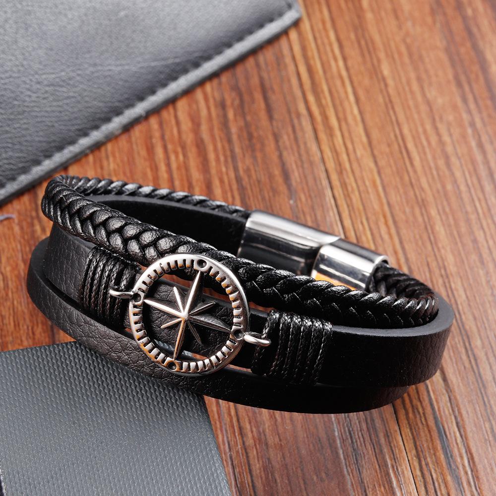Svart Läderrep Ko-hud Herr Dubbla Lager Äkta Läder Flätat Armband Handgjort Flerlagers Läderarmband 2026
