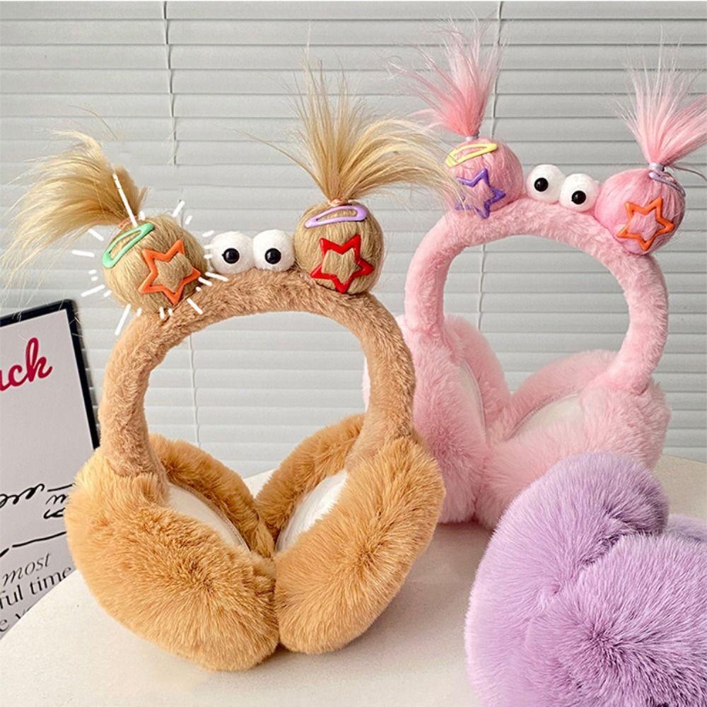 Braid Hair Cartoon Earmuffs Funny Braid Foldable Ear Cover Fashion Winter Plush Ear Cap  Cycling