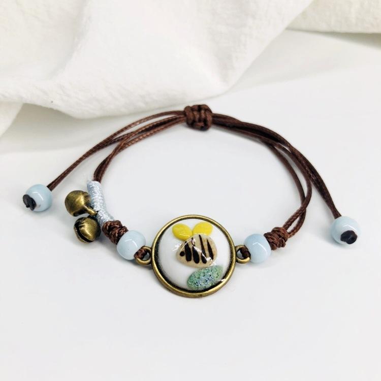 Retro Stone Flower Bracelet Female Jingdezhen Handmade Jewelry Woven Ceramic Pinched Flower Bracelet