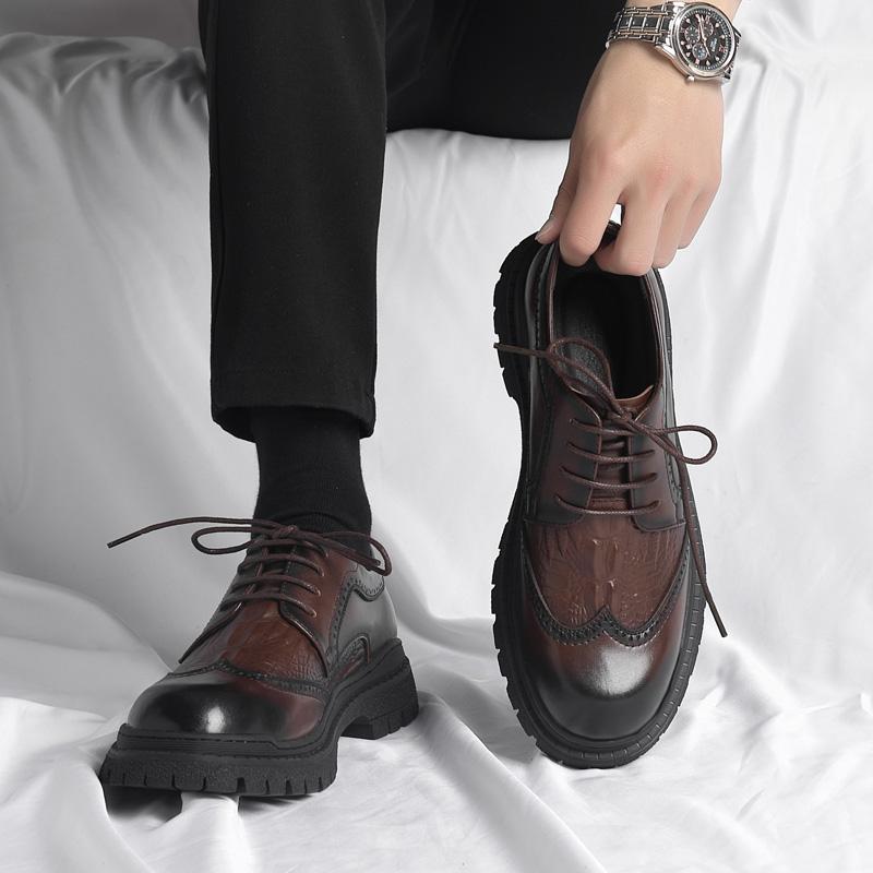 Men Spring Autum Leather Boots Men Fashion Crocodile Pattern Ankle Boots Business Casual Man Lace-up Shoes Chunky Work Shoes