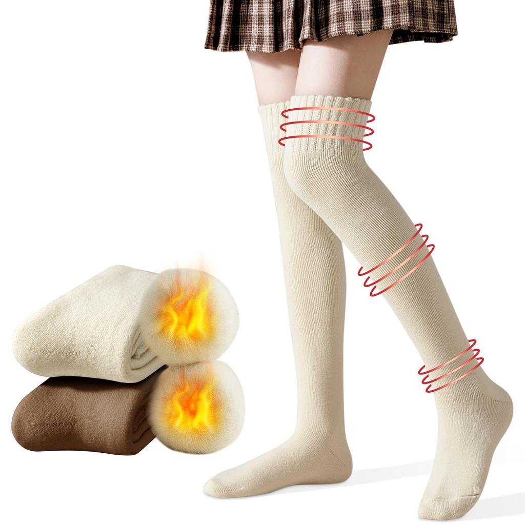Candybay Fluffy Winter Socks Pile Instant Triple Warm and Cozy School Socks with Antibacterial and and Prevents Cold Set of 2 Dark Brown Light Women's