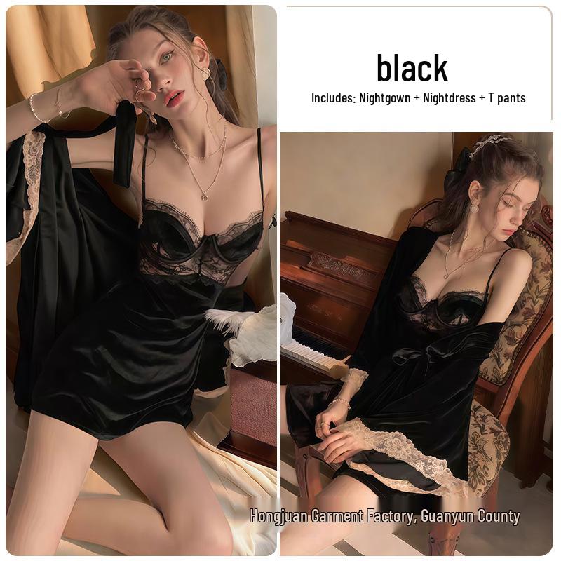 Daiyu Velvet Plus Size Camisole Nightgown - Winter Women s Sexy Underwire & No Padding Pajamas L