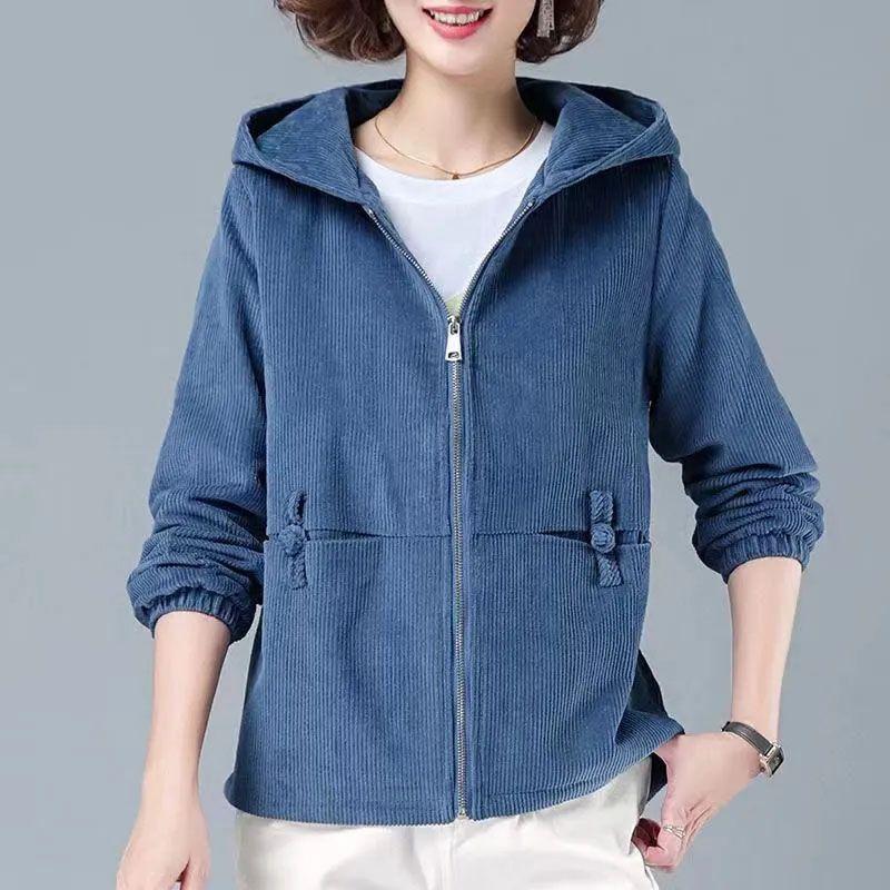 Women's Corduroy Short Jacket Korean Style Loose Versatile Plus Size Slimming Casual Sweatshirt Jacket for Spring and Autumn