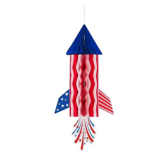 4th of July Rocket Honeycomb Decoration Patriotic Red White Blue Hanging Decor for Independence Day Memorial Day Veterans Party Favors