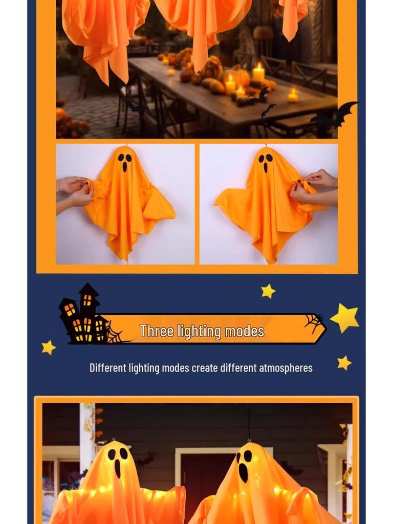 Glowing LED Ghost Pendant: Halloween Hanging Decoration with Colored Lights and Spooky Vibe.