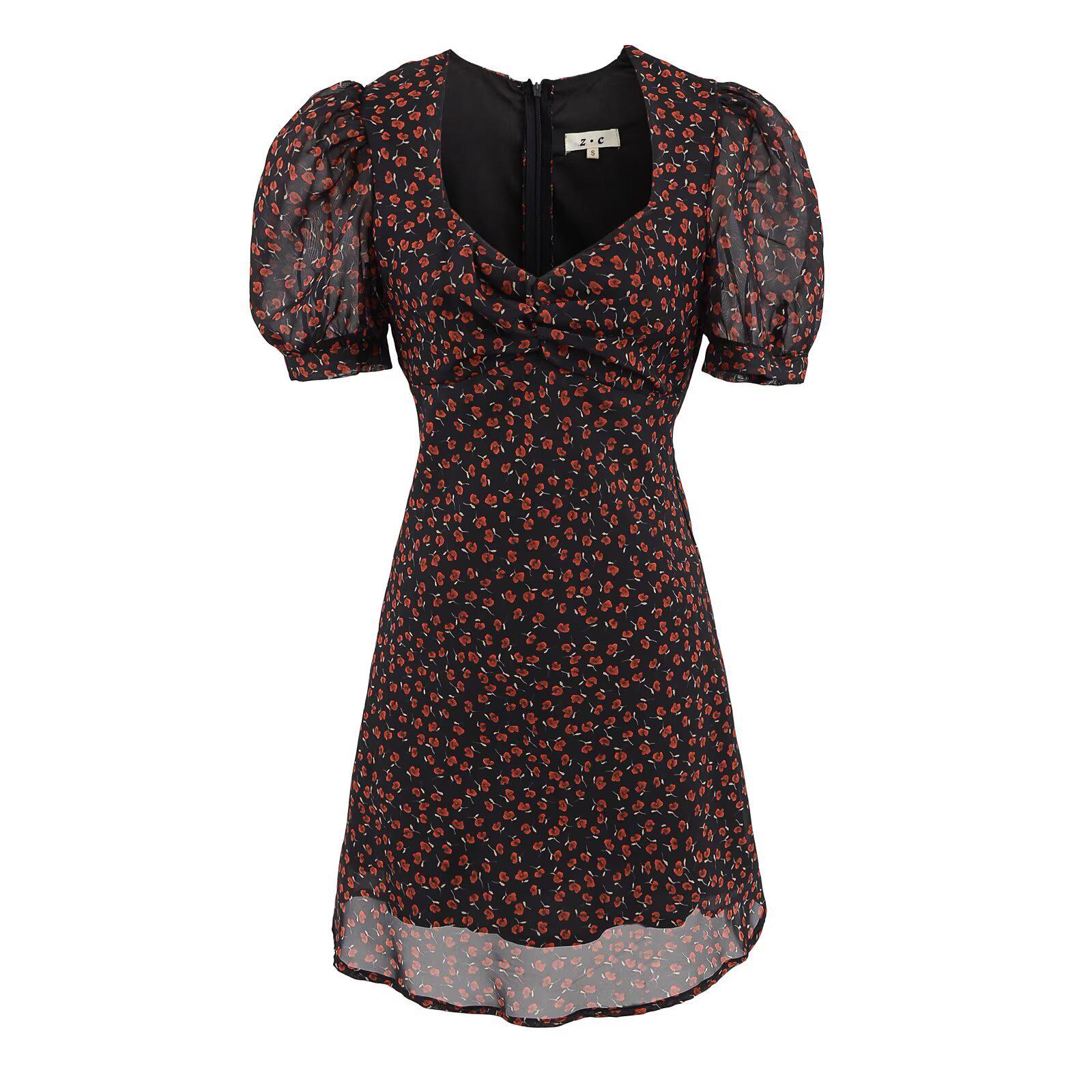 

Весна 2025 Европейский и американский стиль Женское платье с вырезом «сердечко», короткими рукавами и принтом Large