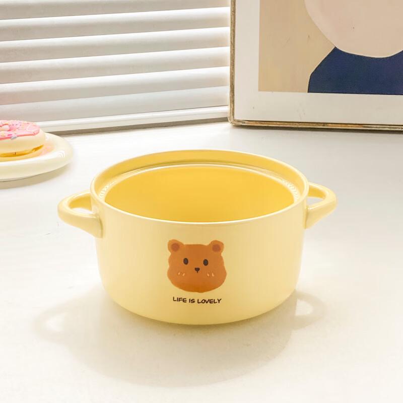 Linpan Cream Bear Ceramic Noodle Bowl Set