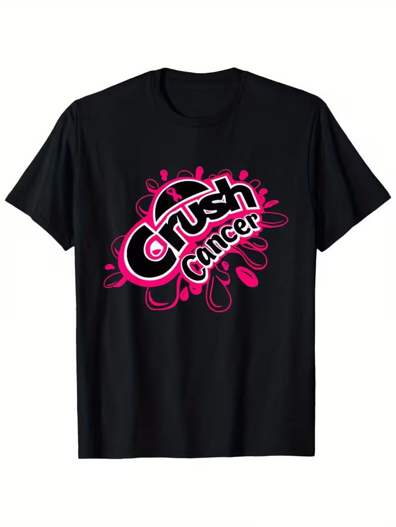 Crush Cancer Breast Cancer Awareness T-Shirt - Retro Graphic Tee with Bold Pink S